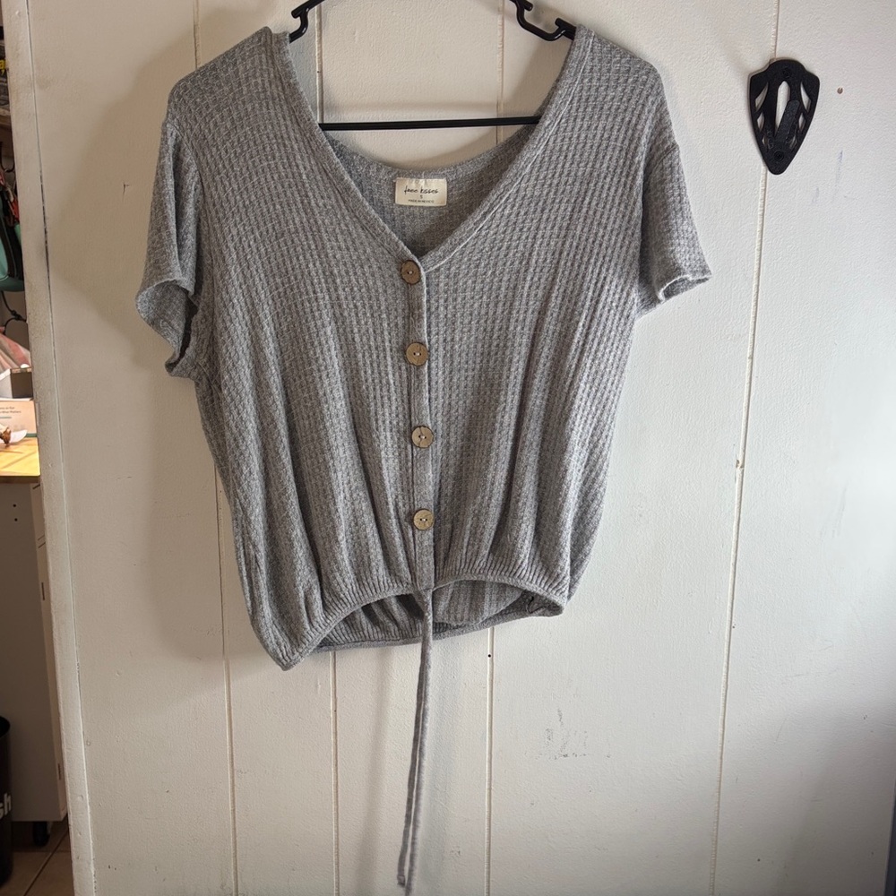 290 - Gray Button-Up Knit Top